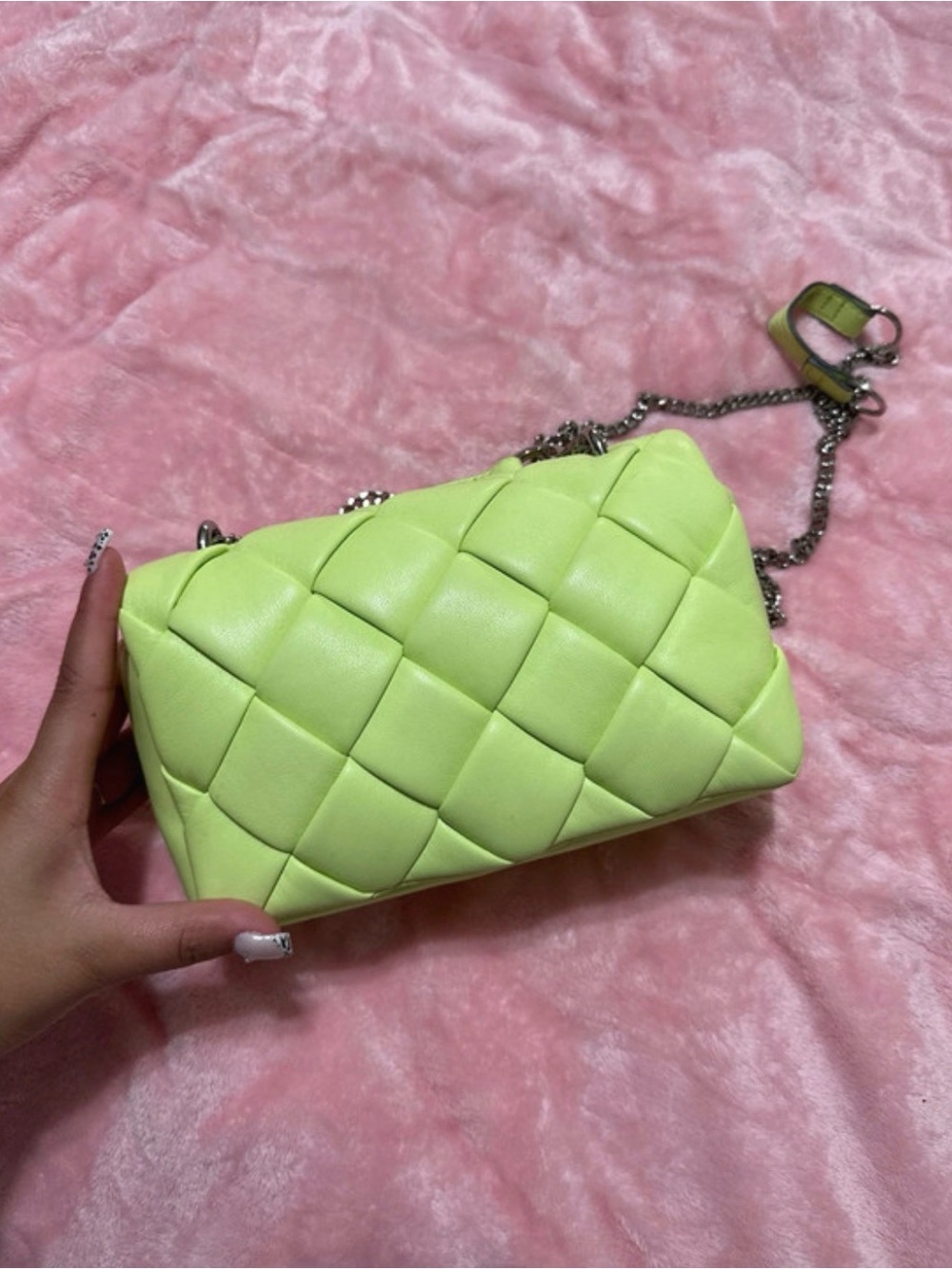 Quilted Woven Shoulder Bag in Neon Lime